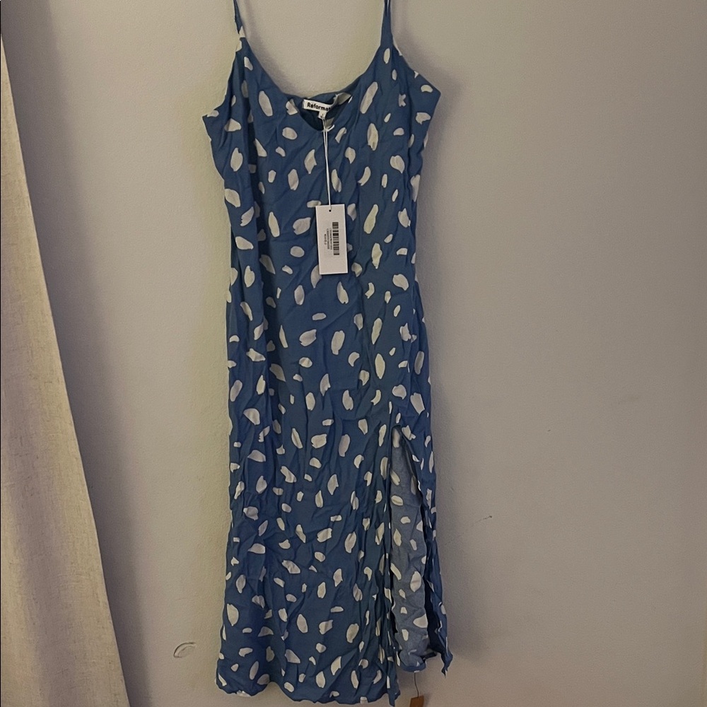 Reformation Blue and White Midi Dress